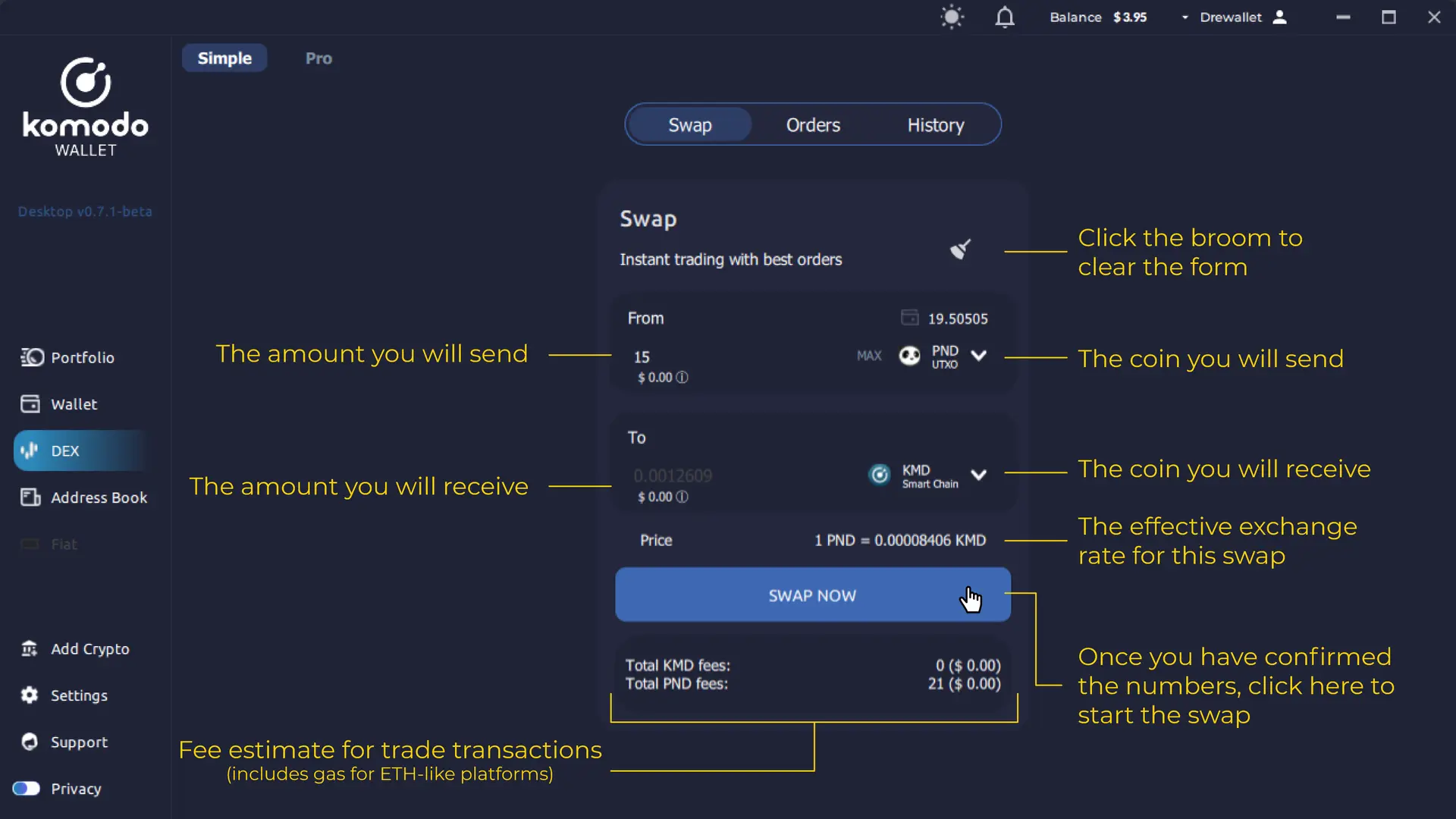 Simple View Trading on Komodo Wallet Desktop