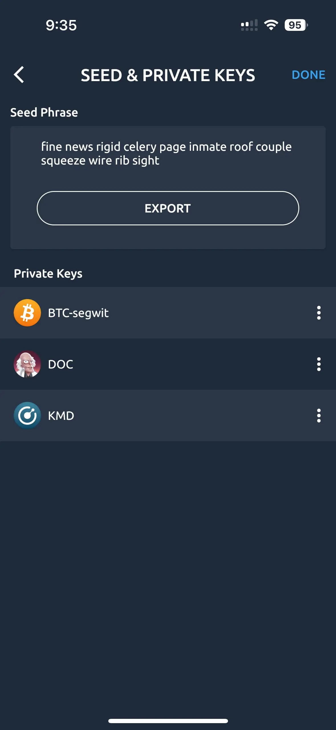  How to Export/View Private Keys or/and Seed Phrase in Komodo Wallet Mobile